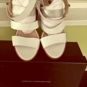 White & silver block heel Sandals